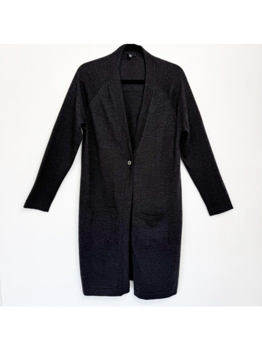 Eileen Fisher Merino Wool Gray Cardigan Sweater with Pockets Large